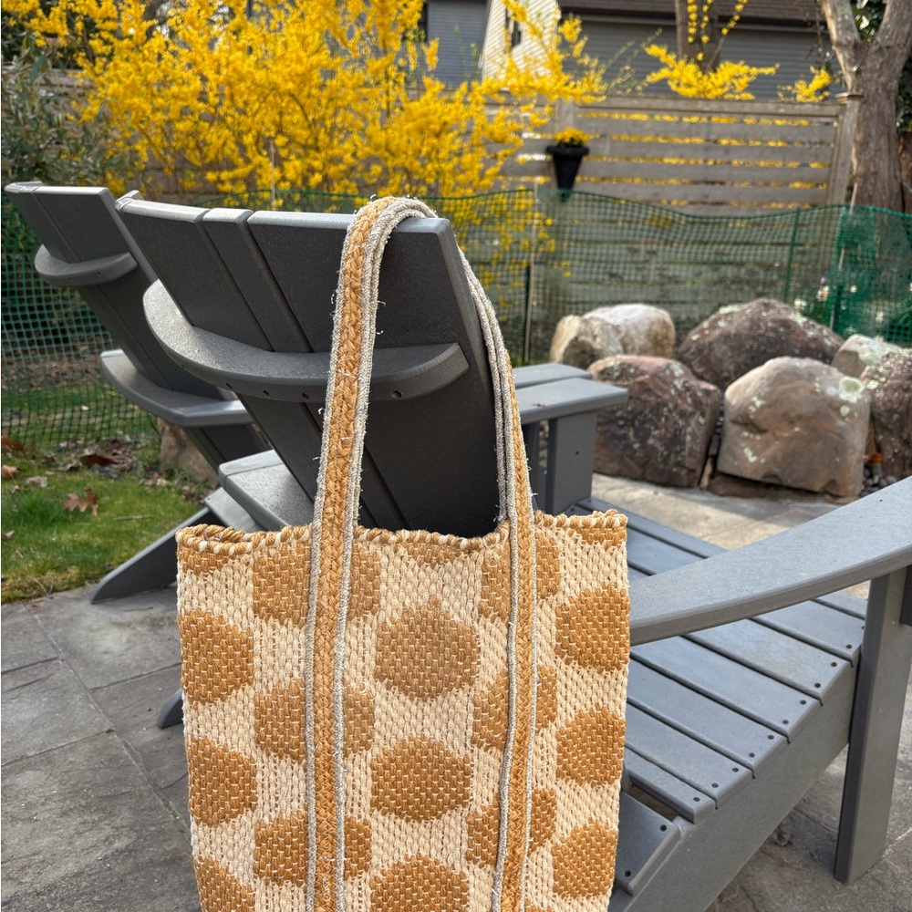 Island Bungalow of Kailua, Hawaii woven jute and silver metallic tote